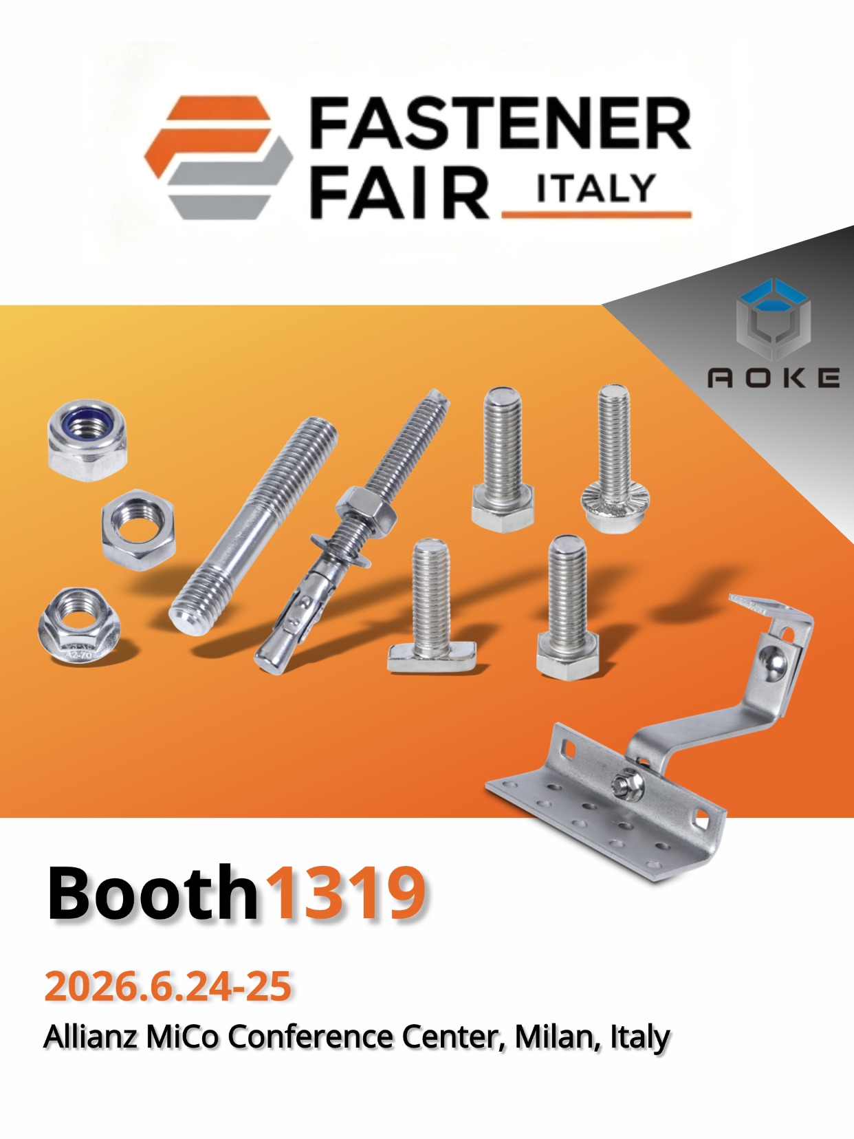 Ontmoet Jiaxing AOKE op Fastener Fair Italy 2026